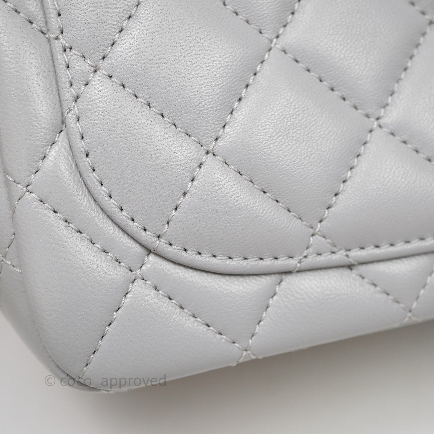 Chanel Pearl Crush Mini Square Quilted Grey Lambskin Aged Gold Hardware
