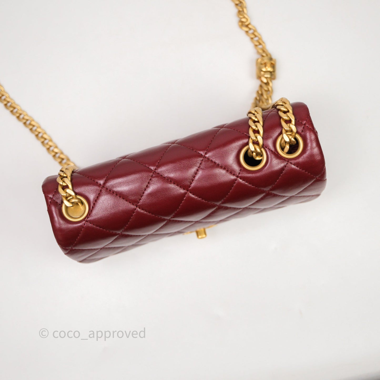 Chanel Small All Slide Adjustable Chain Flap Bag Burgundy Lambskin Aged Gold Hardware