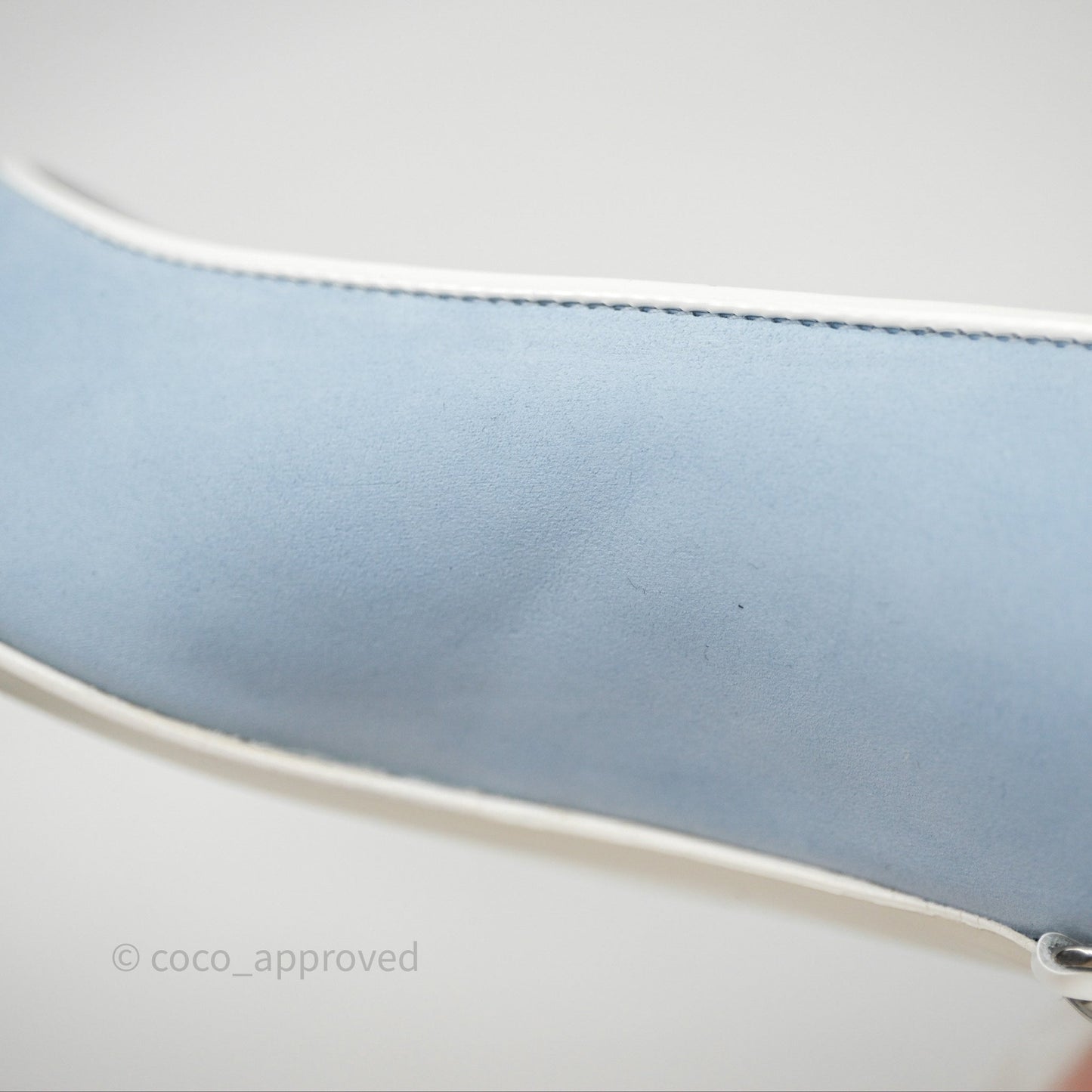 Chanel White Toe Pointed Light Blue Ballerinas With Chain Size 37