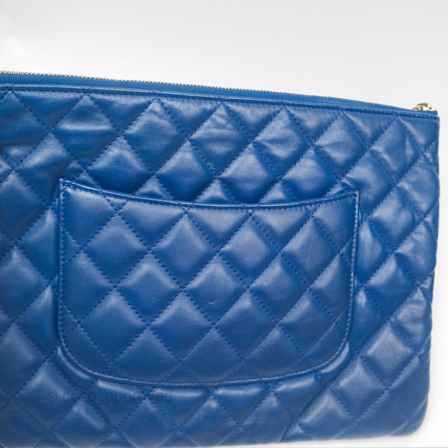Chanel Medium Quilted O Case Blue Lambskin Gold Hardware
