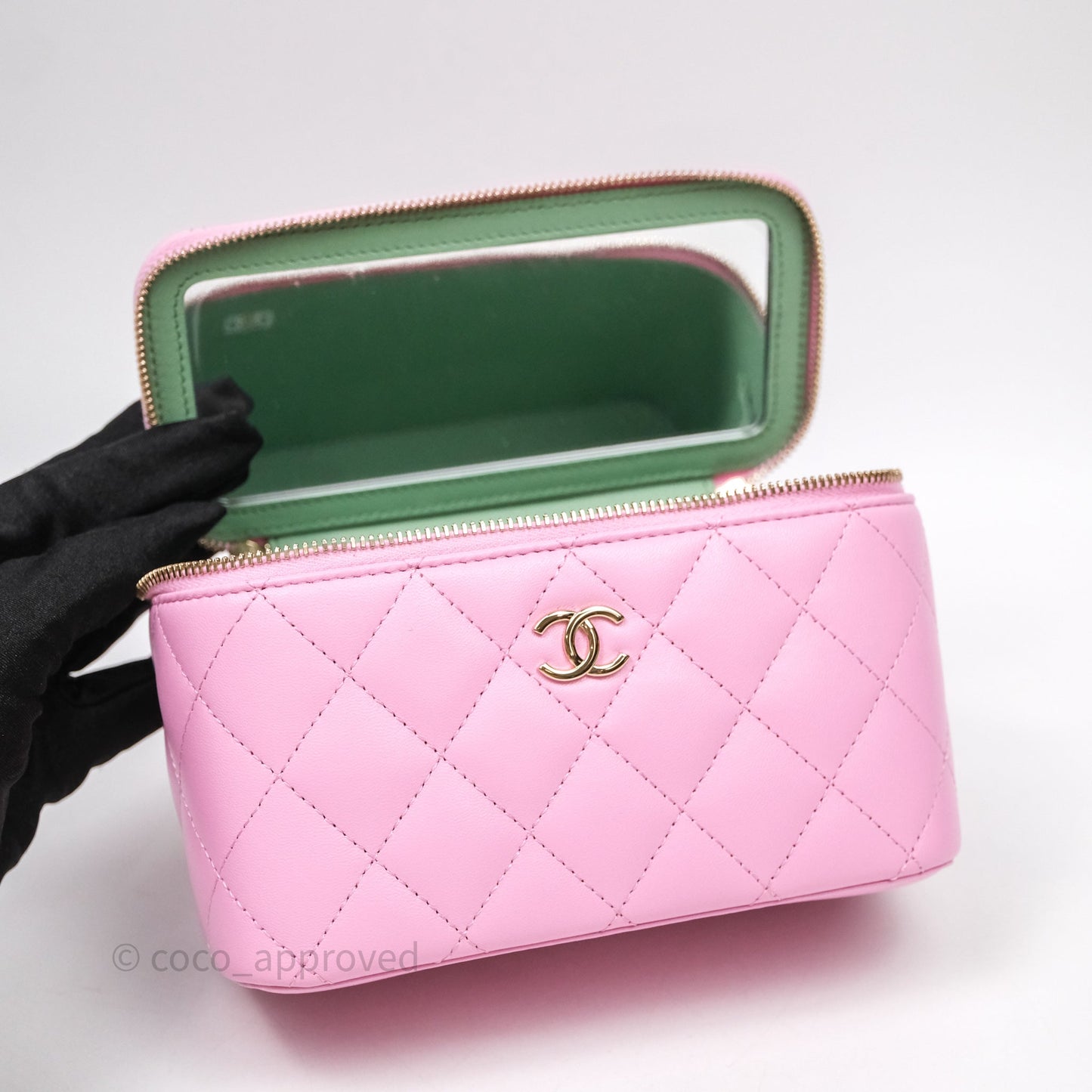 Chanel Vanity Rectangular Top Handle Pink Mint Green Lambskin Gold Hardware