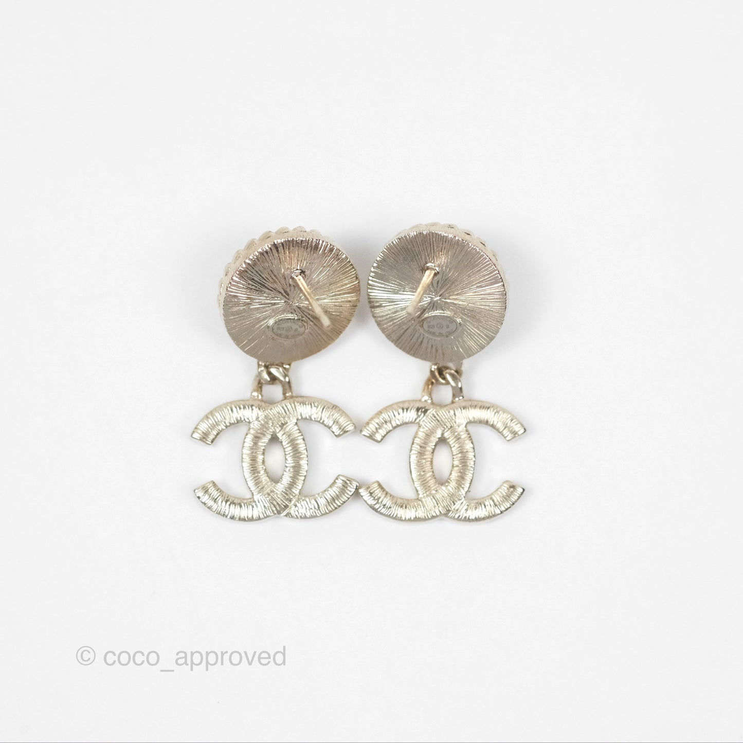 Chanel Round Resin Crystal CC Drop Earrings Gold Tone 21B