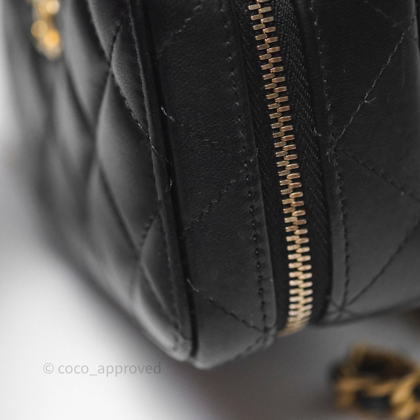 Chanel Top Handle Vanity Case Black Lambskin Aged Gold Hardware 22A