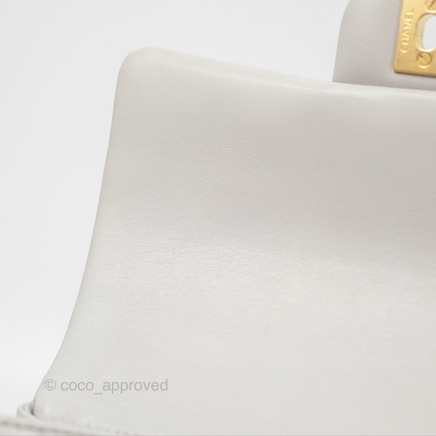 Chanel Top Handle Mini Rectangular Flap Bag Light Grey Lambskin Aged Gold Hardware