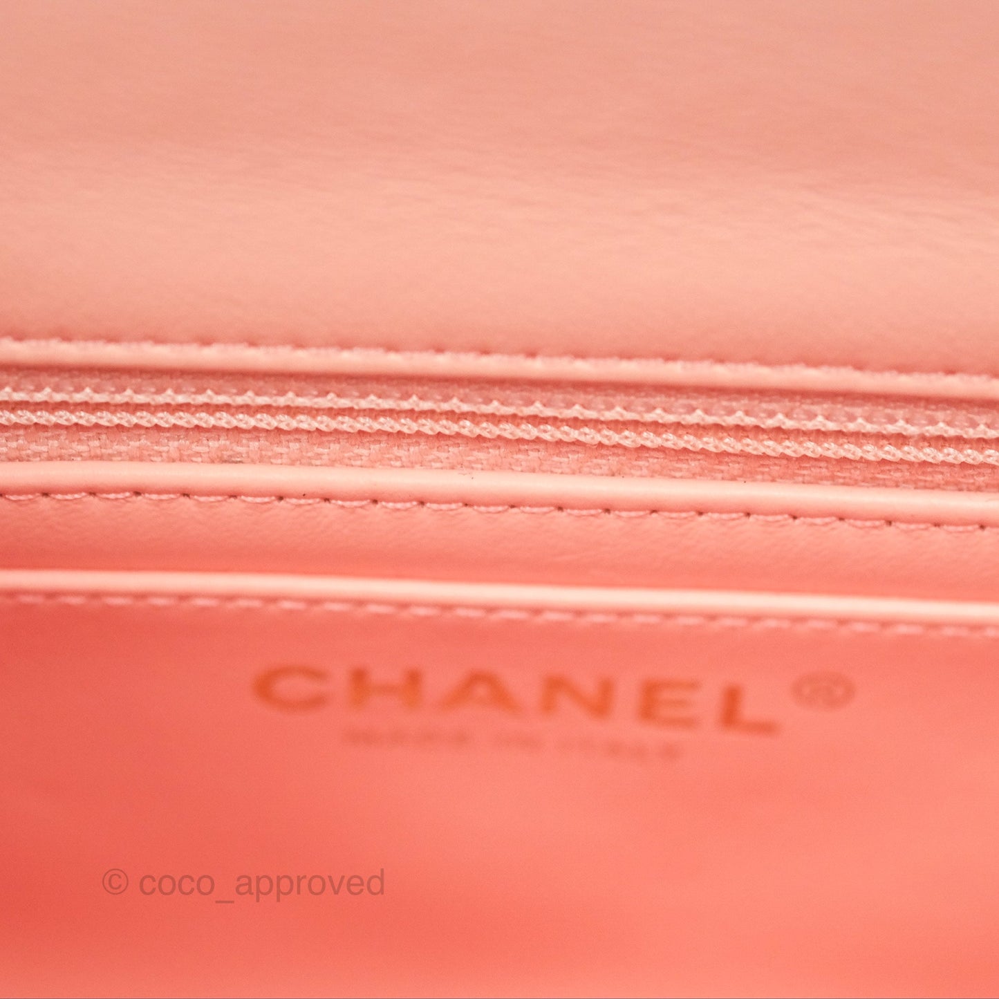Chanel Pearl Crush Mini Square Quilted Peach Beige Lambskin Aged Gold Hardware