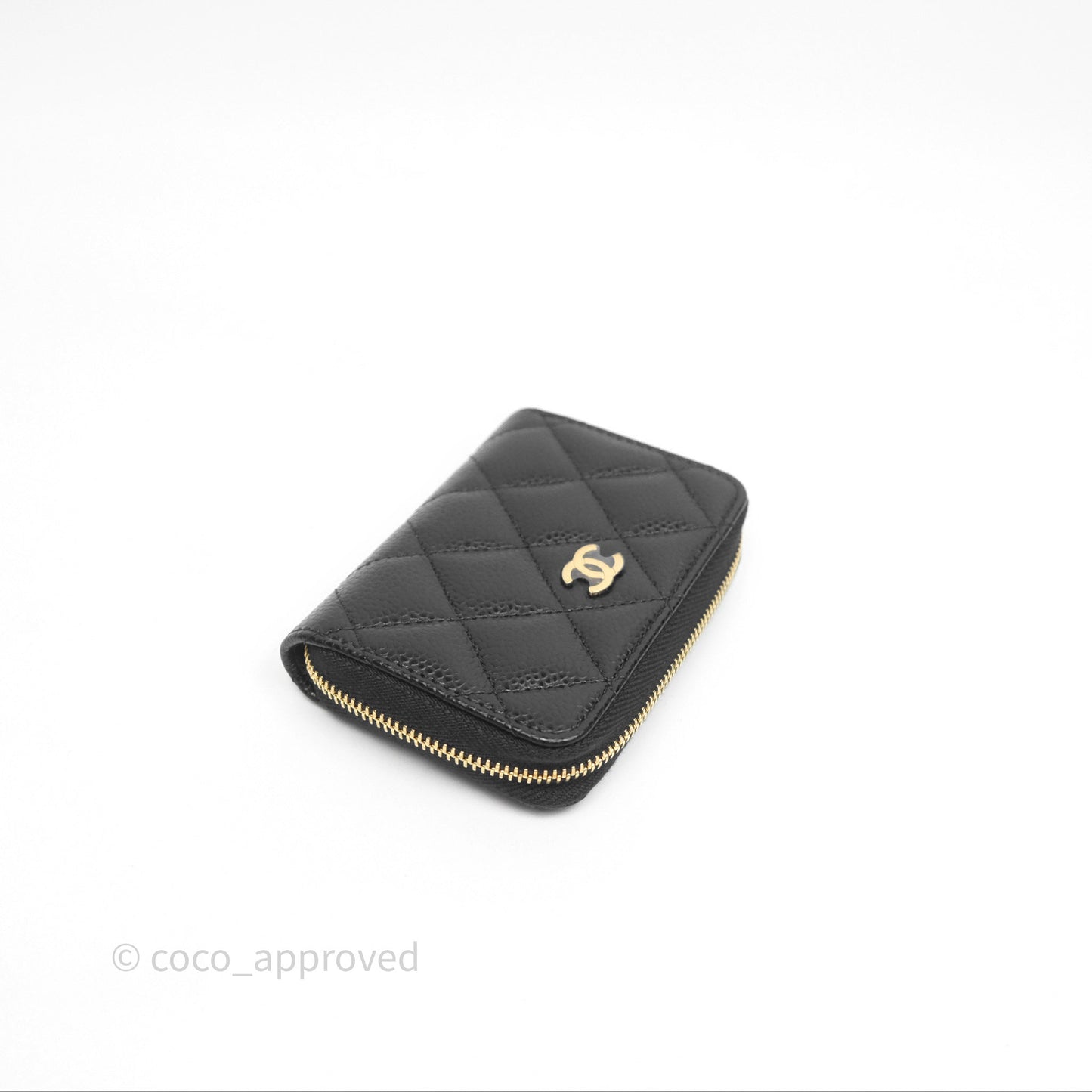 Chanel Quilted Zip Card Holder Black Caviar Gold Hardware