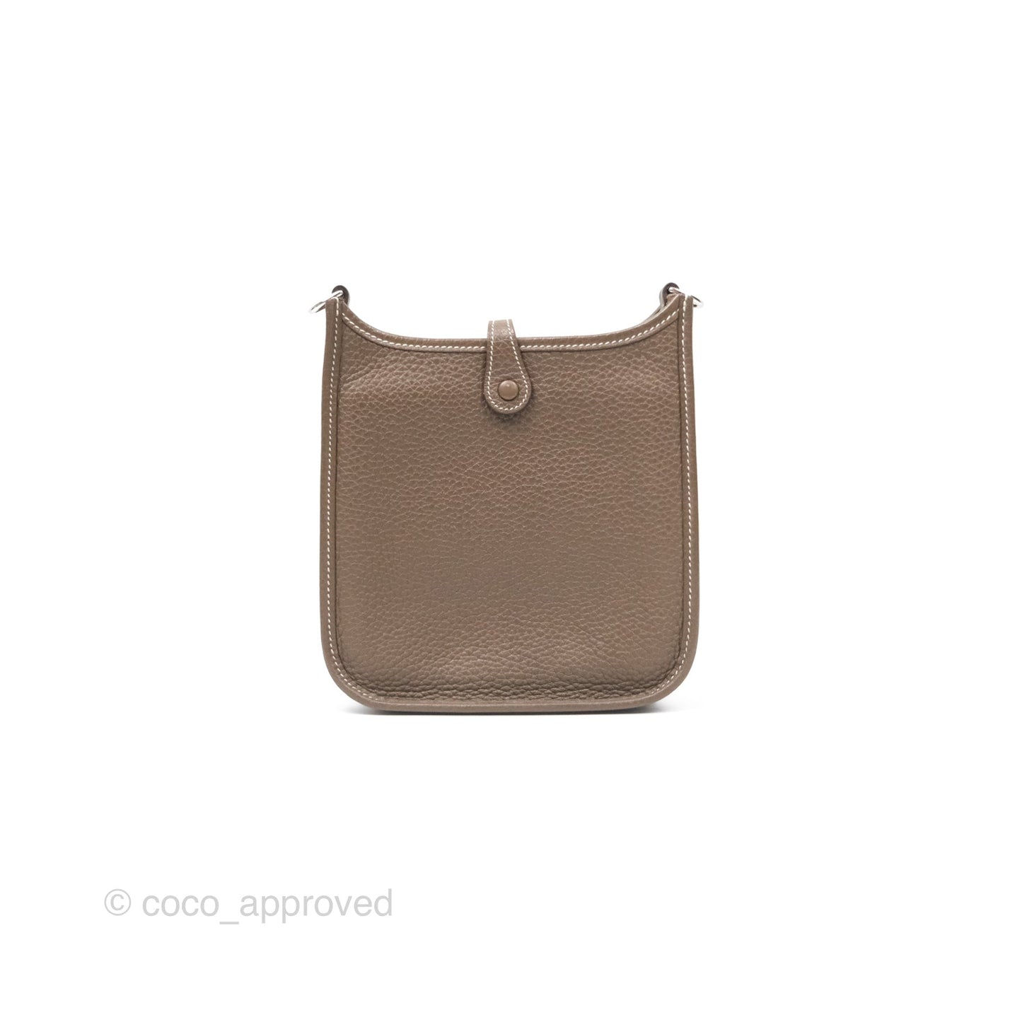 Hermès Mini Evelyne 16 Etoupe 18 Clemence Palladium Hardware with Bleu Indigo Strap