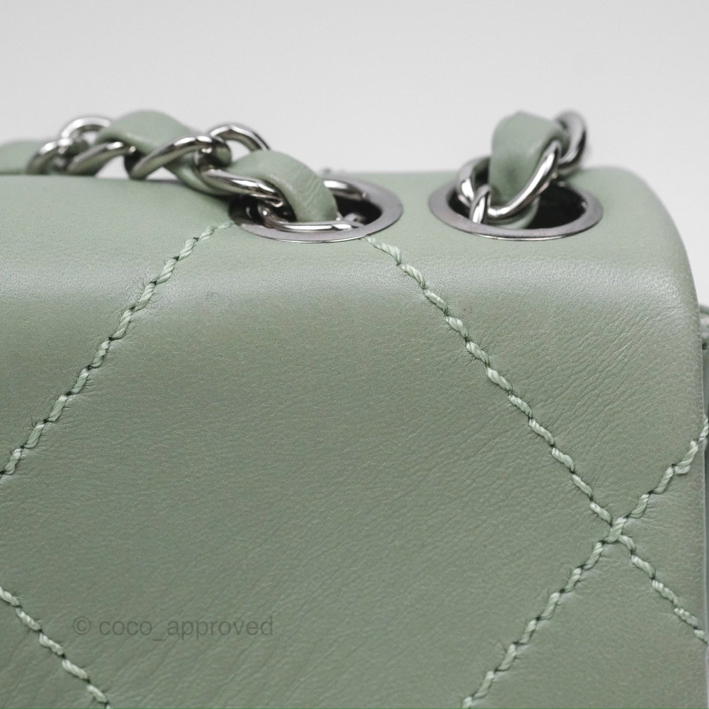 Chanel CC East West Flap Bag Lambskin Mint Green Silver Hardware