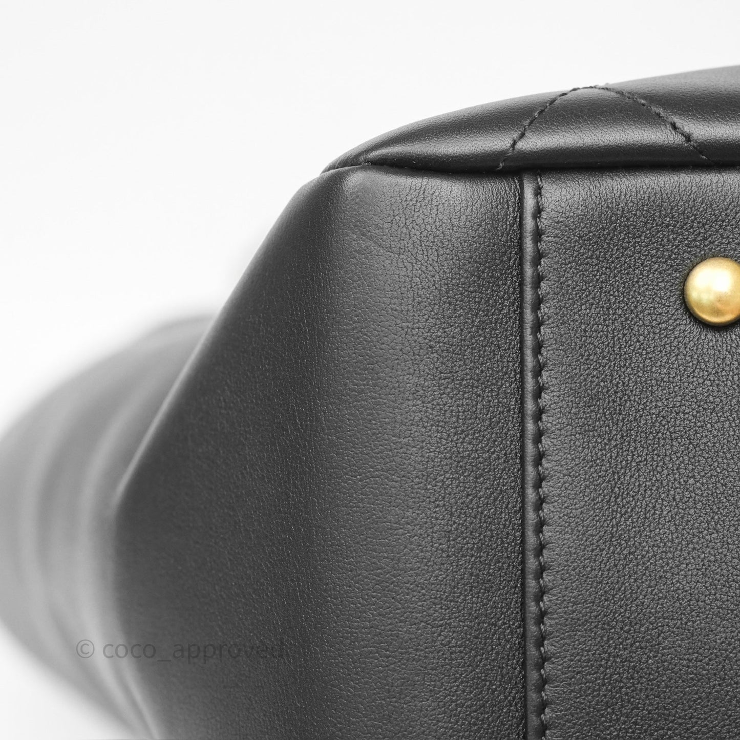 Chanel Stitched Large Shopping Bag Black Calfskin Aged Gold Hardware