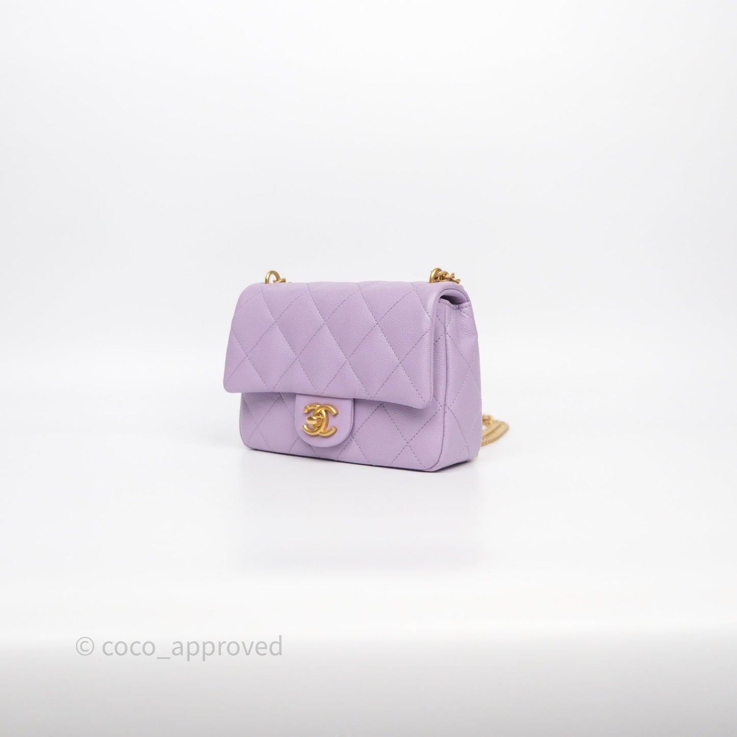 Chanel Heart Crush Mini Flap Bag Lilac Purple Caviar Aged Gold Hardware