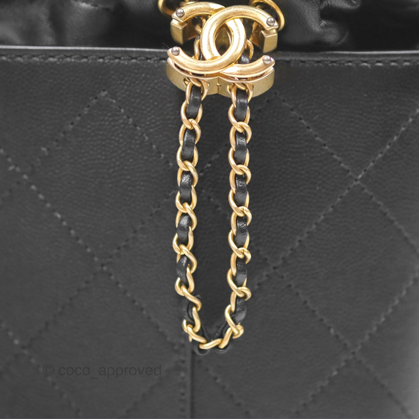 Chanel Drawstring Bucket Bag Quilted Black Caviar Aged Gold Hardware