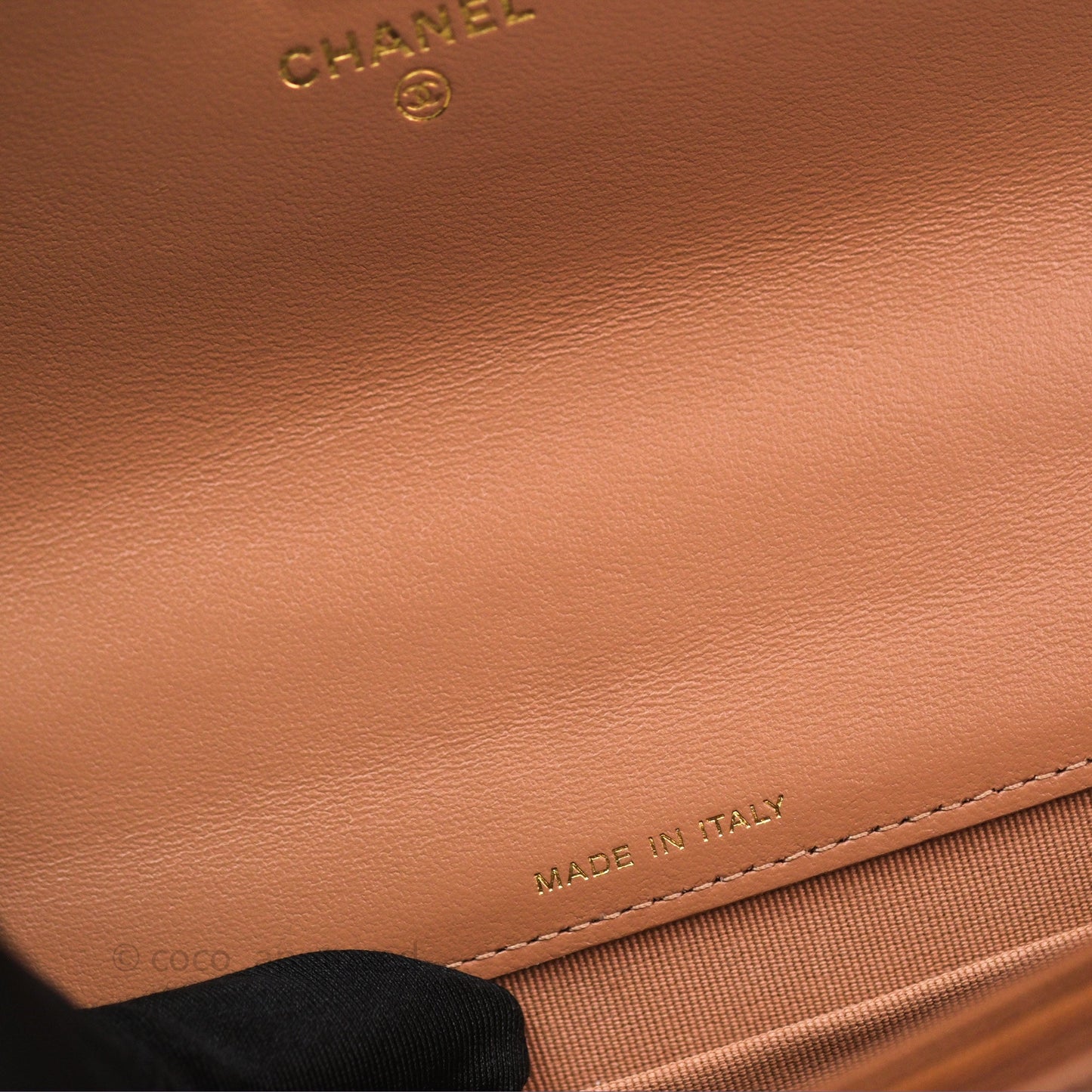 Chanel Mini Crystal Top Handle Wallet On Chain WOC Dark Beige Lambskin Gold Hardware