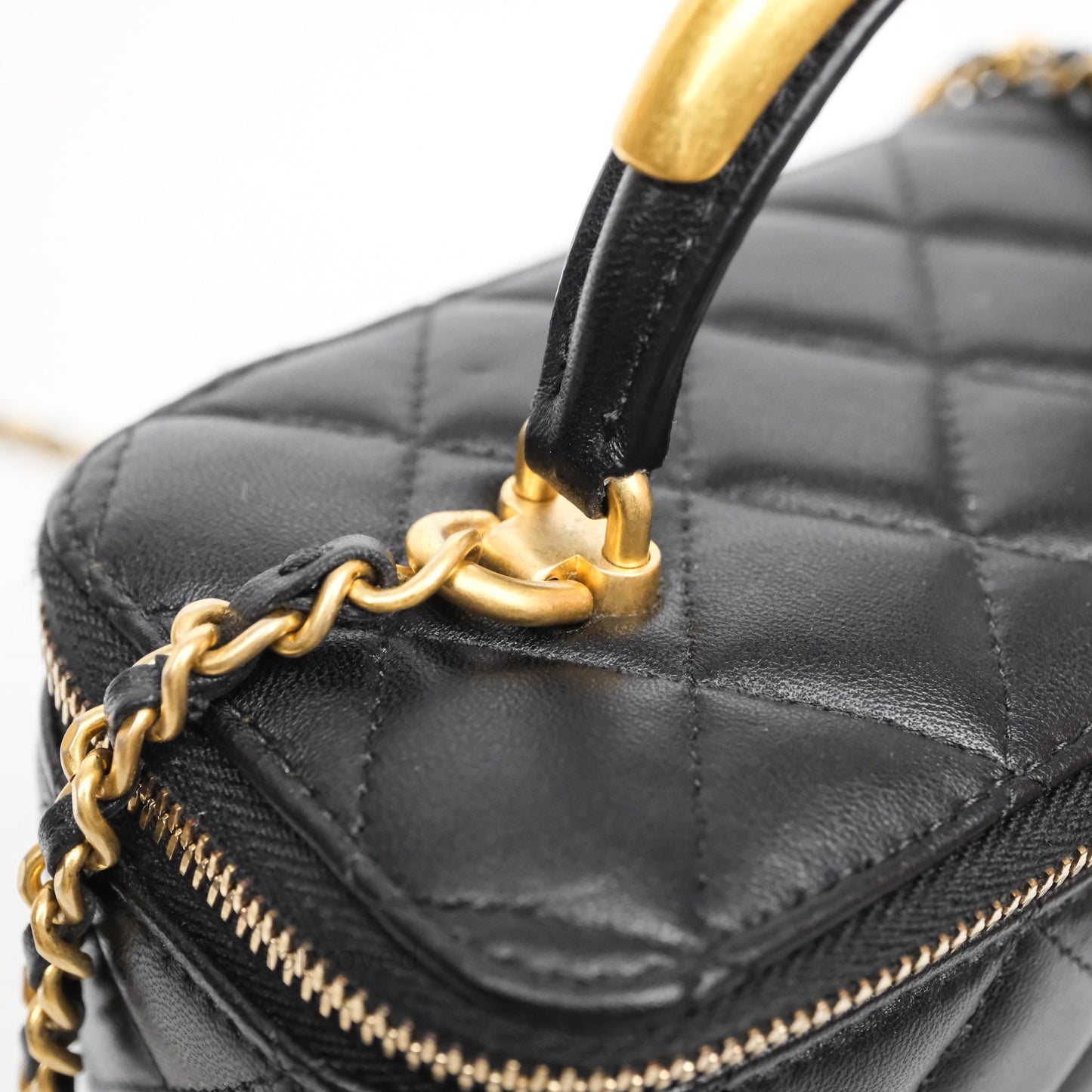 Chanel Vanity Rectangular Metal Top Handle Black Lambskin Aged Gold Hardware