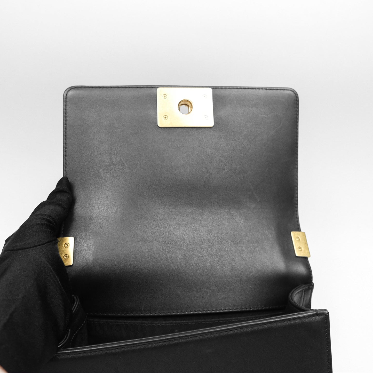 Chanel Small Boy Black Calfskin Aged Gold Hardware
