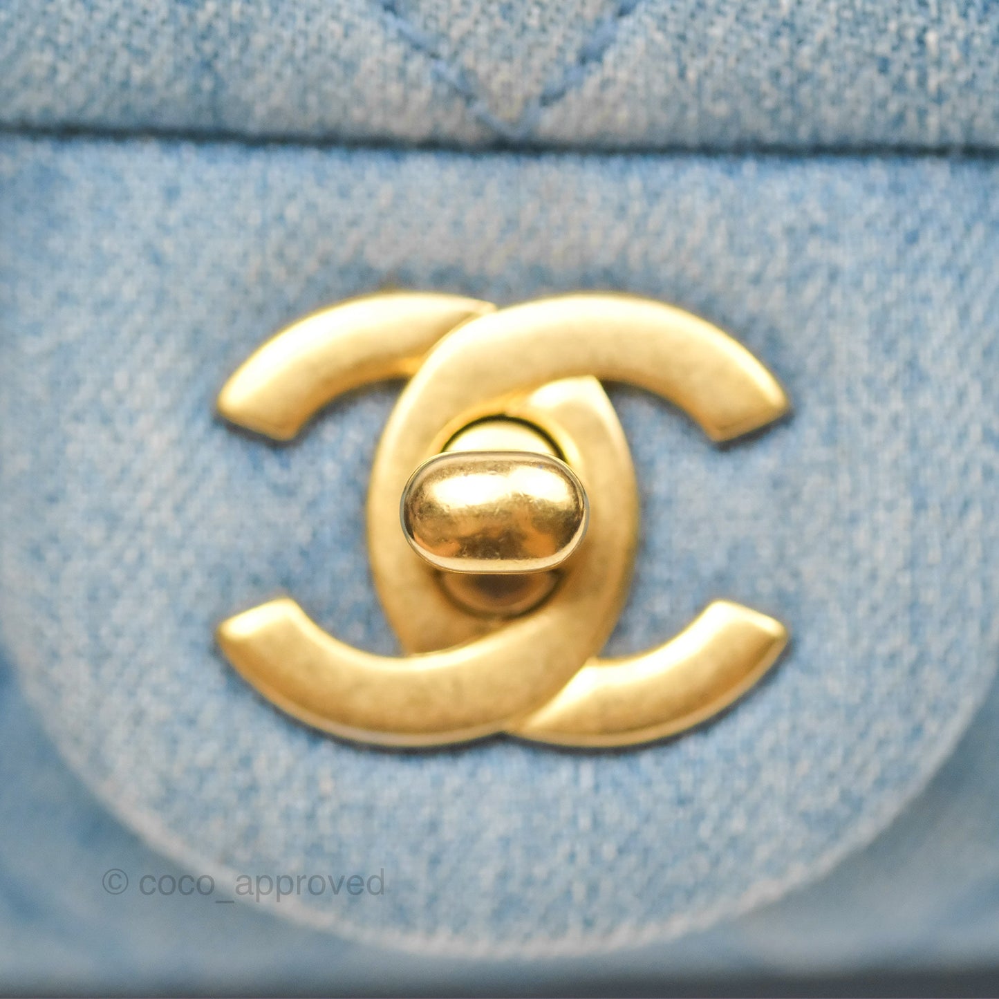 Chanel Mini Square Pearl Crush Quilted Denim Aged Gold Hardware