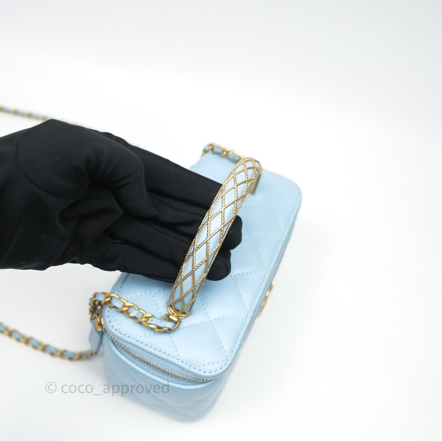 Chanel Vanity Rectangular Top Handle Blue Lambskin Gold Hardware