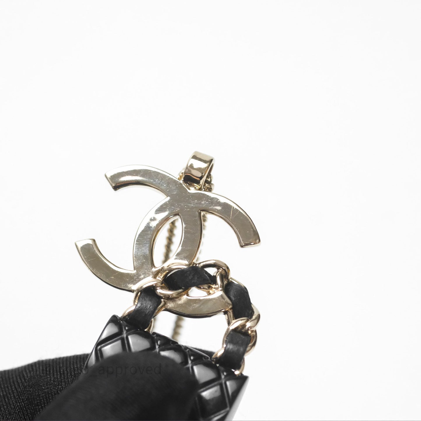 Chanel CC Black Flap Bag Pendant Necklace Gold Tone