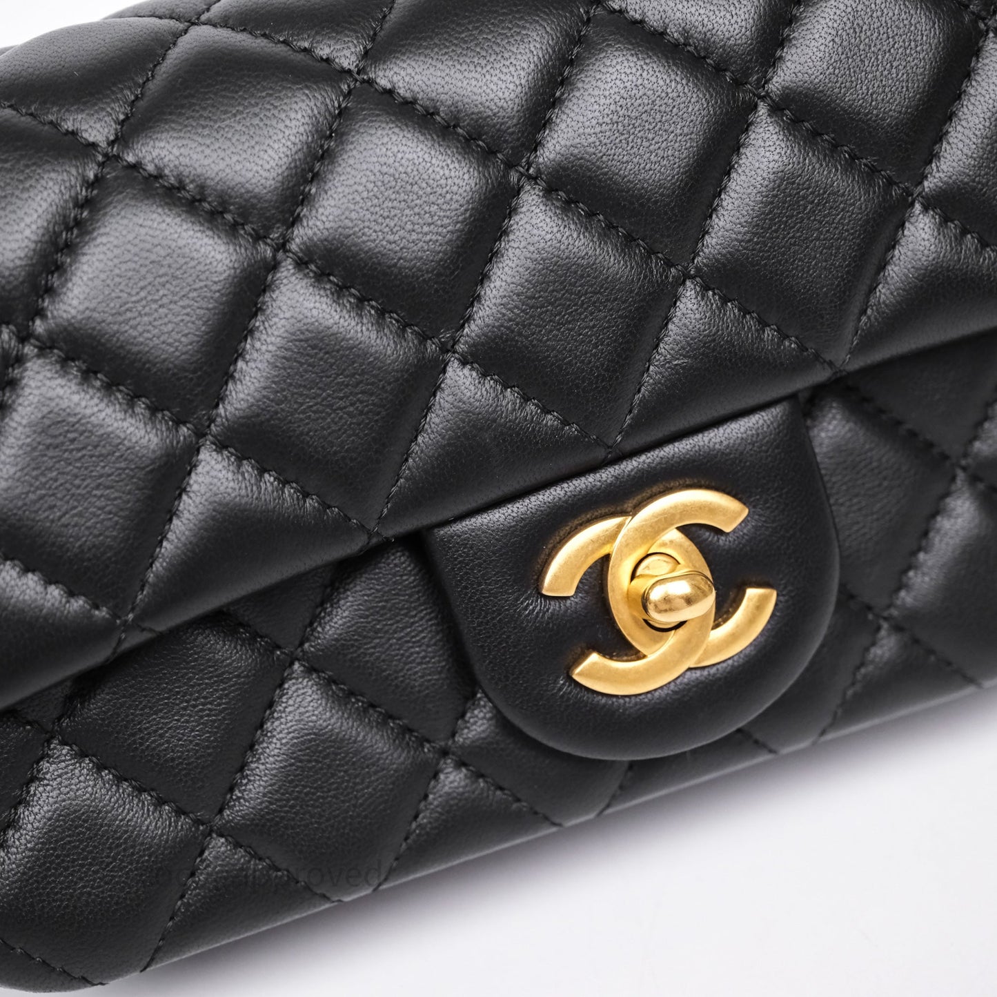 Chanel Mini Rectangular Flap with Camellia Adjustable Chain Black Lambskin Aged Gold Hardware