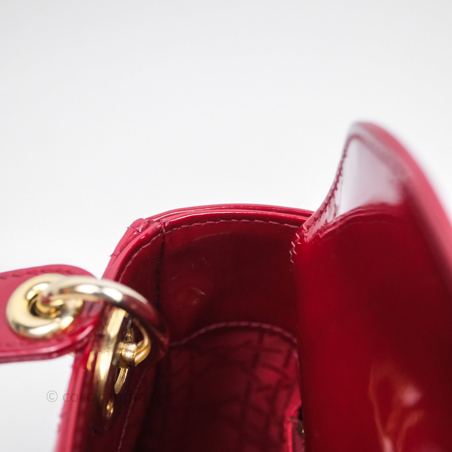 Christian Dior Mini Lady Dior Red Patent Cannage Gold Hardware