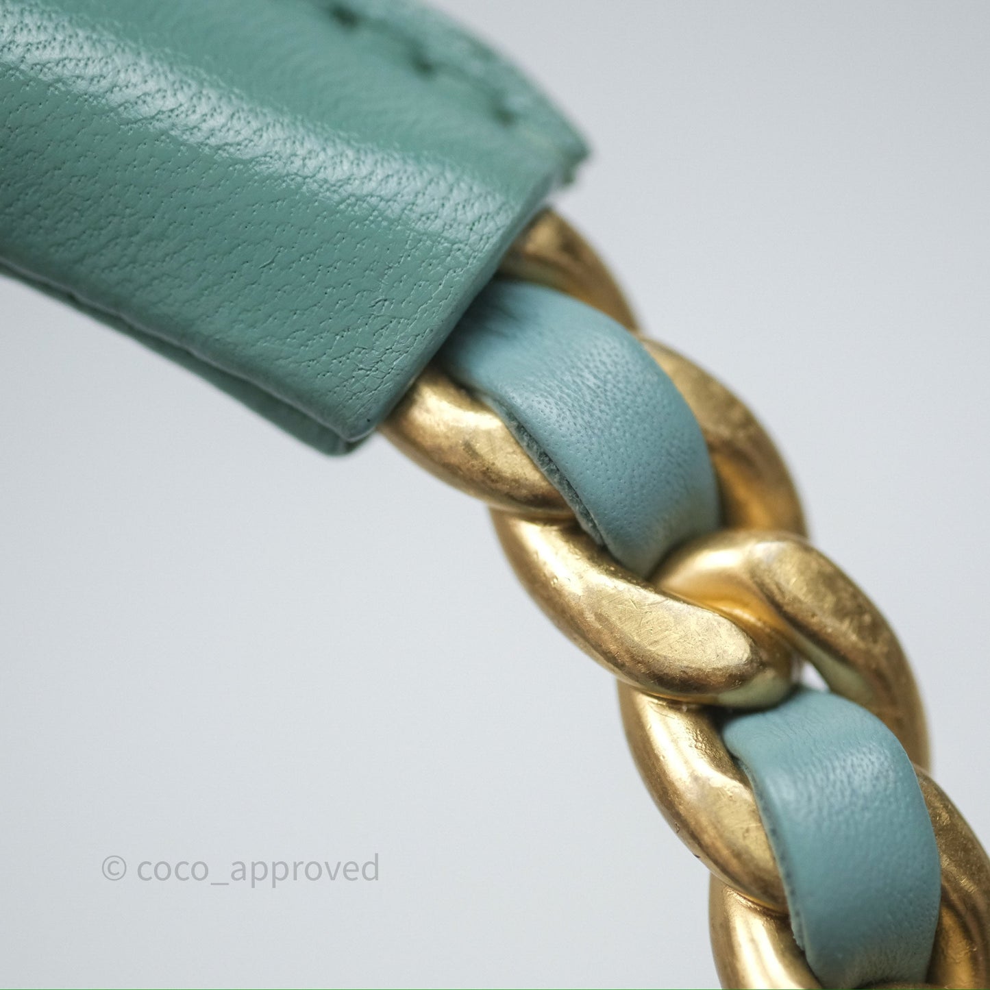 Chanel Quilted Small Circular Handle Bag Mint Green Aged Gold Hardware