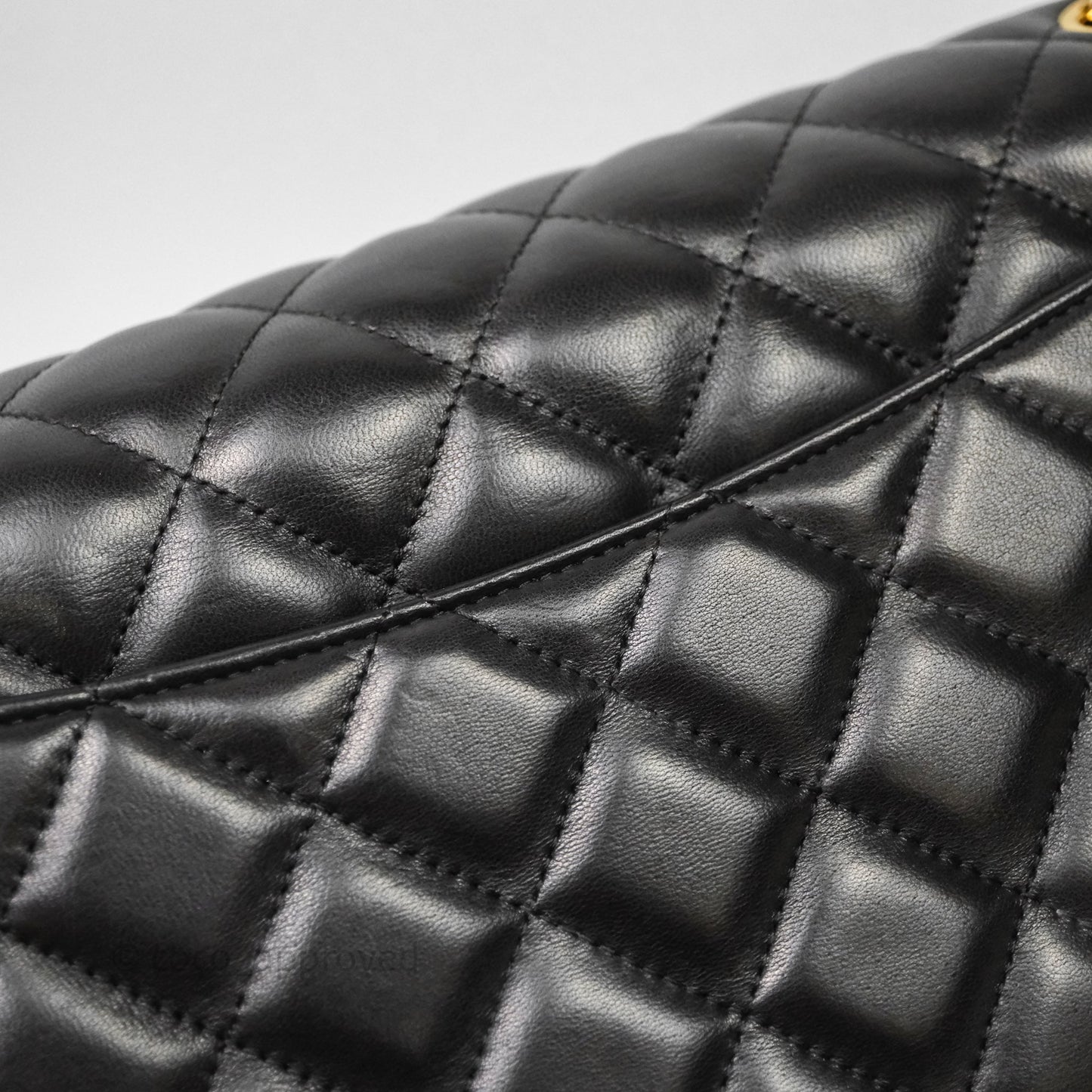 Chanel Jumbo Double Flap Quilted Black Lambskin Gold Hardware⁣⁣