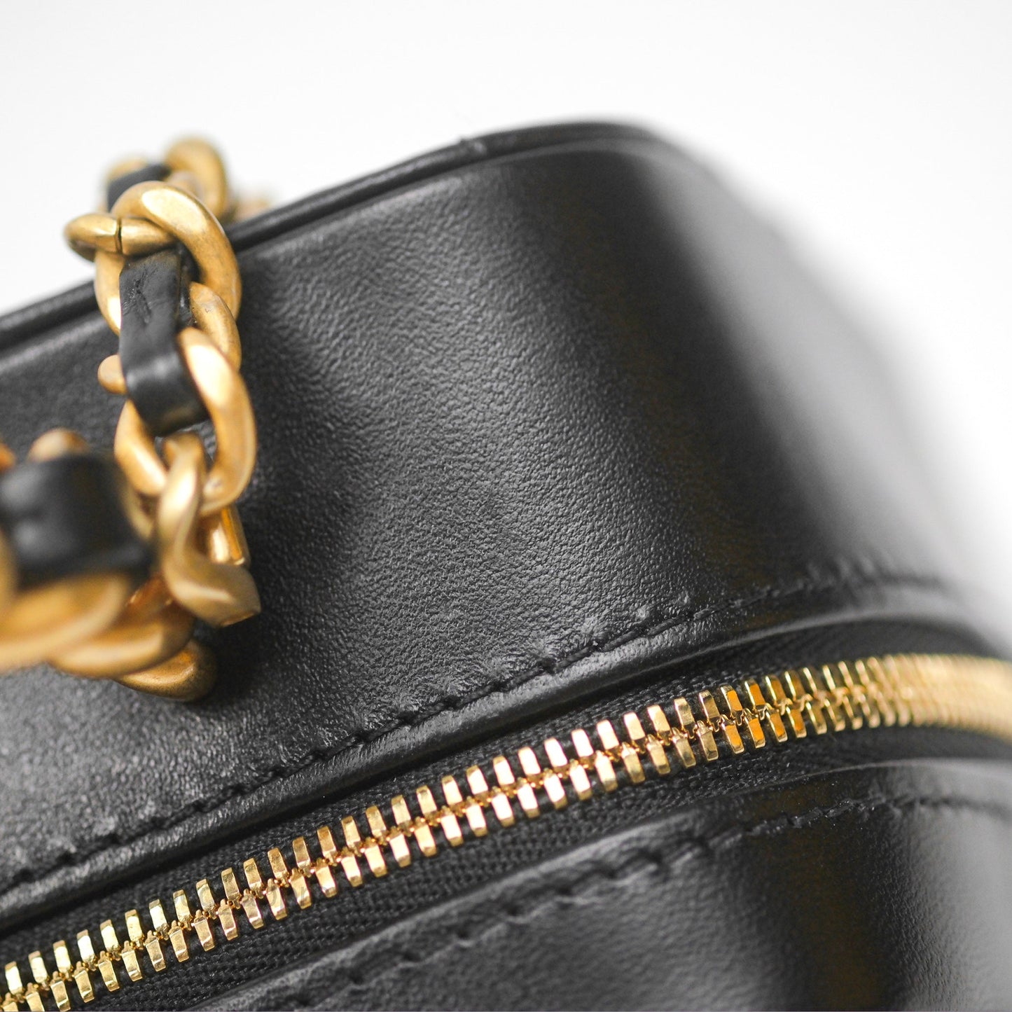 Chanel Top Handle Vanity Case Black Lambskin Aged Gold Hardware 22A