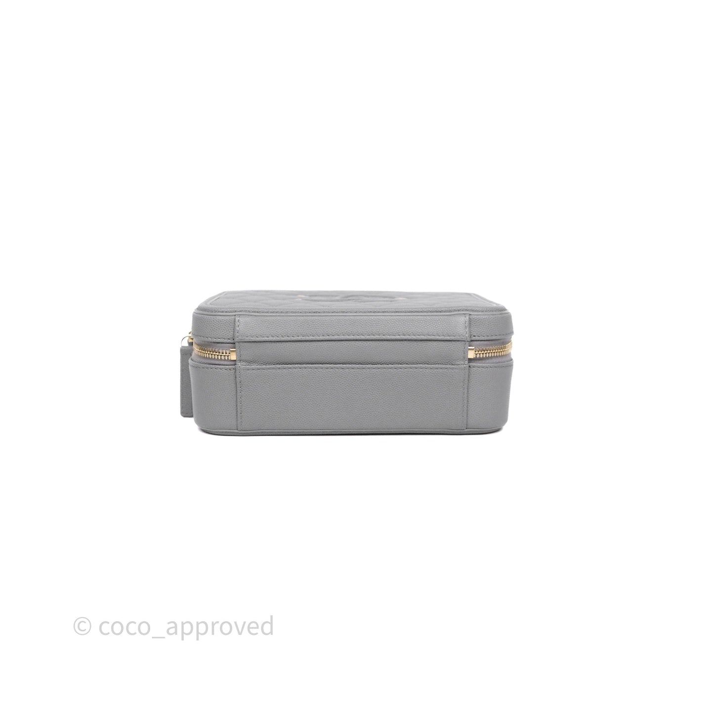 Chanel Medium CC Filigree Vanity Case Quilted Grey Caviar Gold Hardware