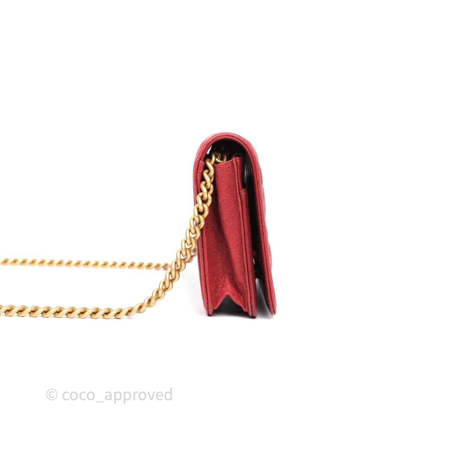 Chanel Boy Wallet on Chain WOC Red Caviar Aged Gold Hardware