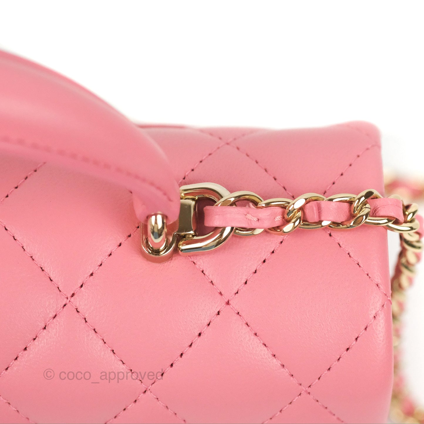 Chanel Top Handle Mini Rectangular Flap Bag Pink Lambskin Gold Hardware