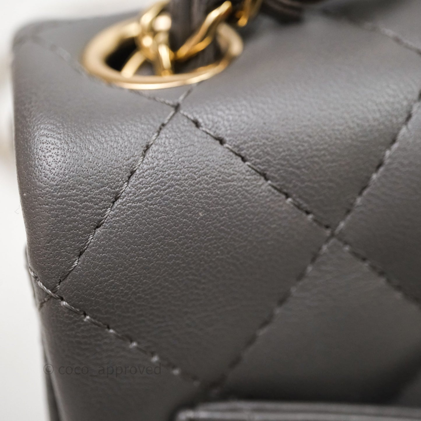 Chanel Mini Square Quilted Grey Lambskin Gold Hardware