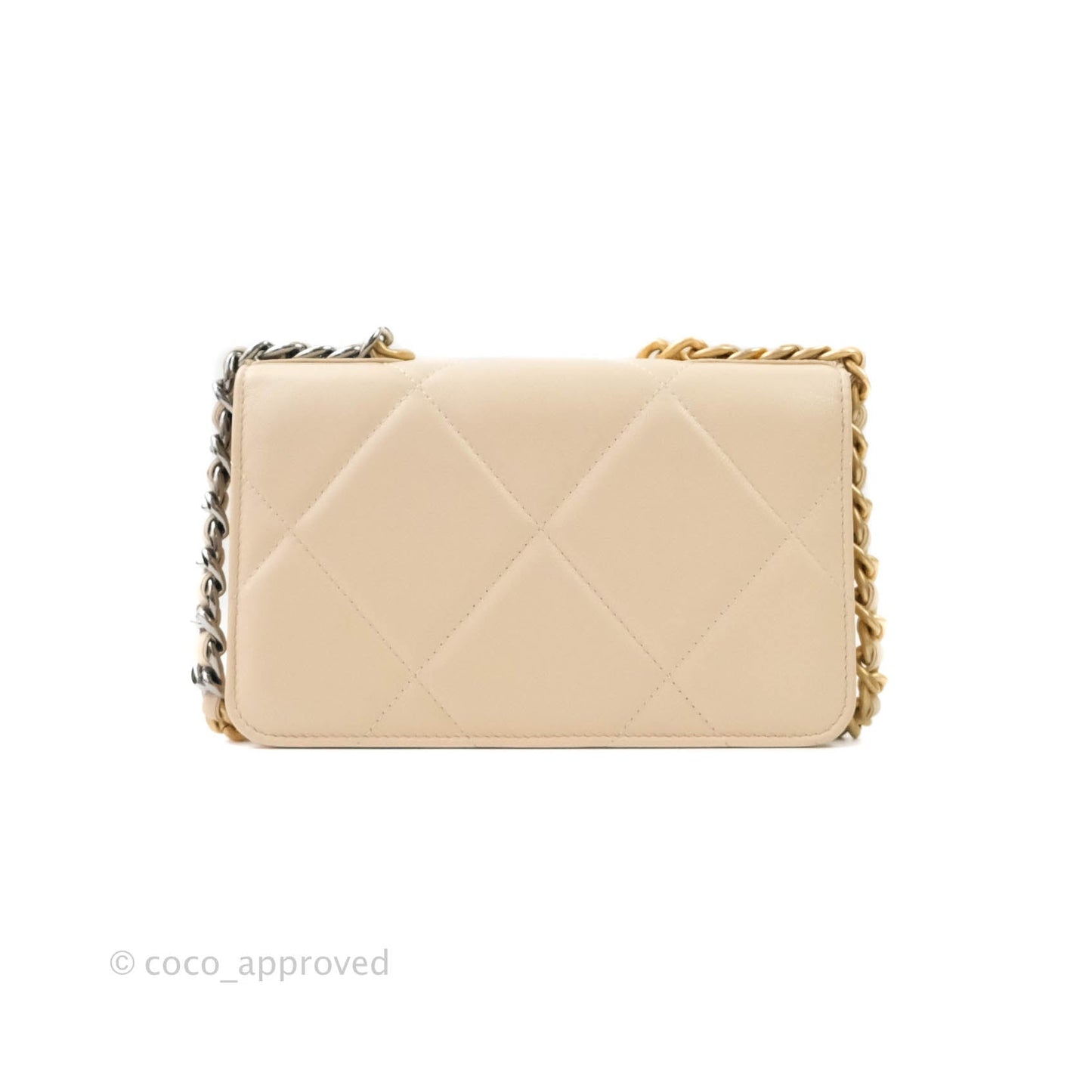 Chanel 19 Quilted Wallet on Chain WOC Beige Goatskin Mixed Hardware