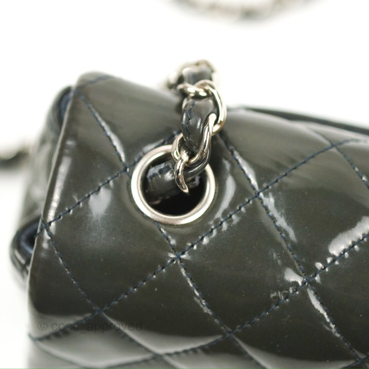 Chanel Quilted Mini Rectangular Green Patent Silver Hardware