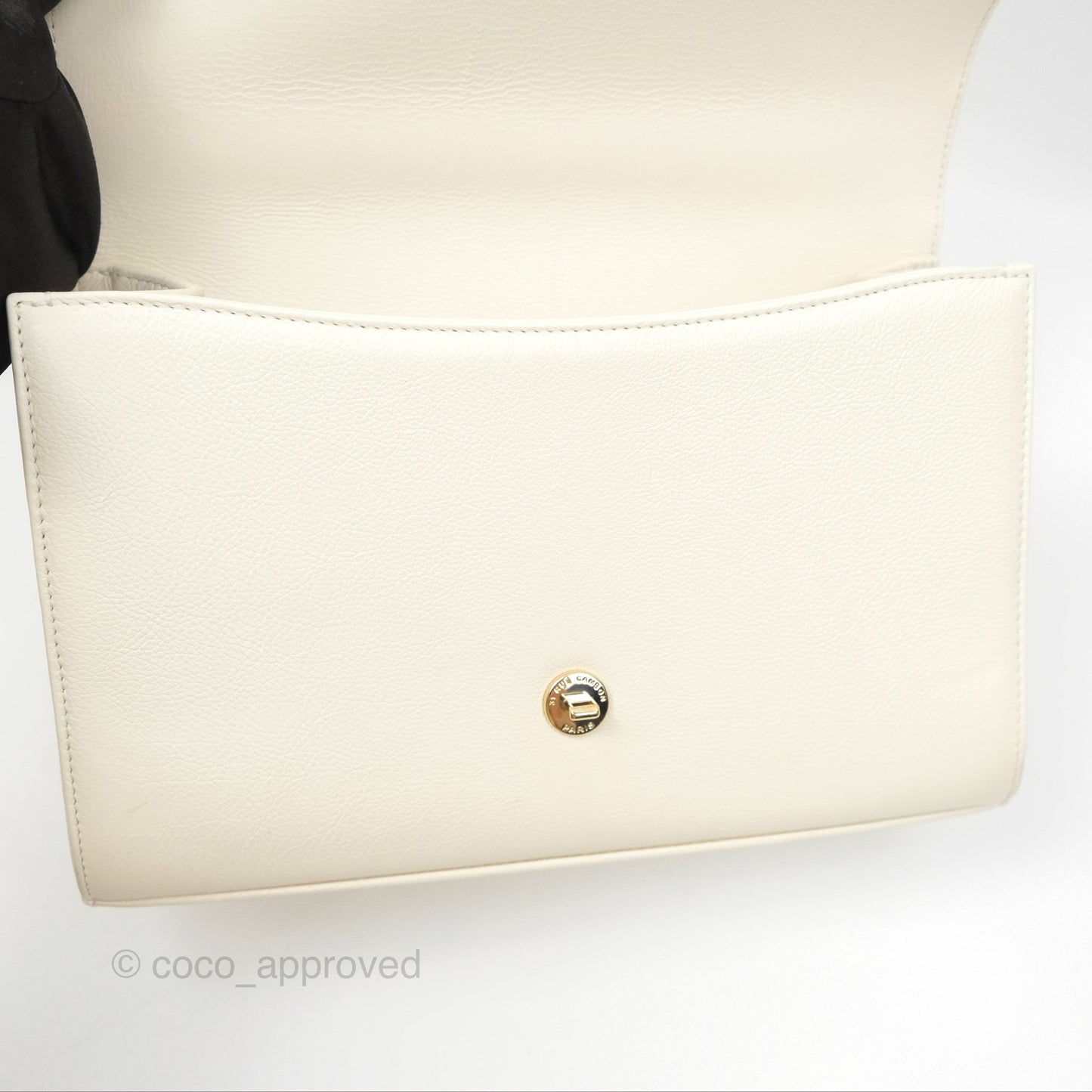 Chanel Quilted Label Click Flap Bag White Grained Calfskin Gold Hardware