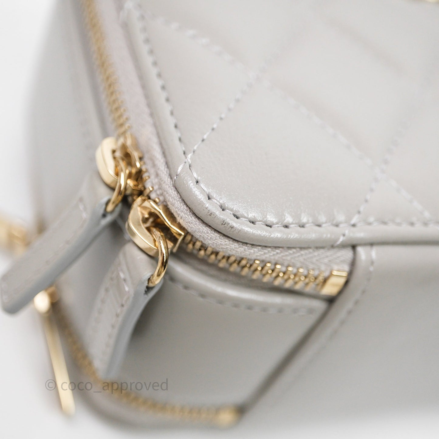 Chanel Mini Top Handle Camera Case Grey Shiny Calfskin Gold Hardware 22B