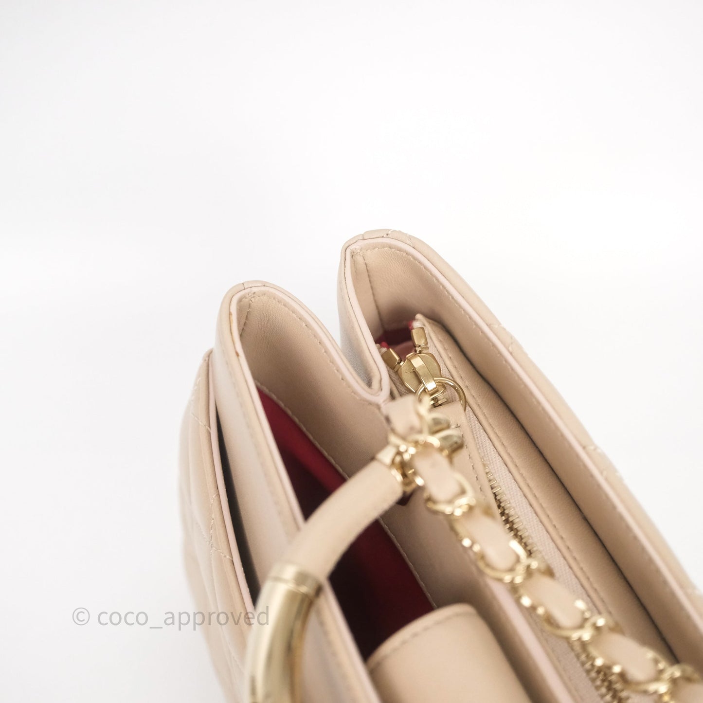 Chanel Quilted Top Handle Carry Chic Bag Beige Lambskin Gold Hardware