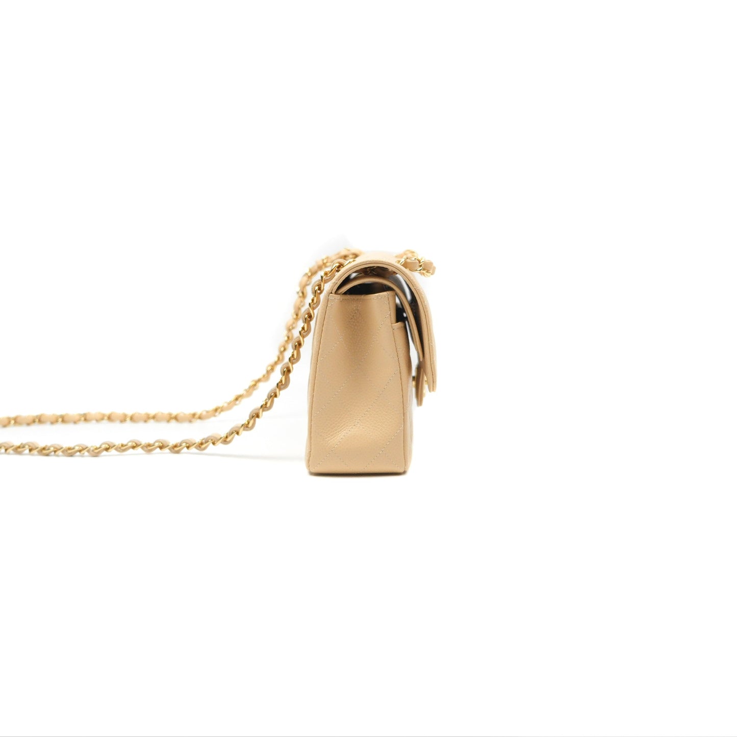 Chanel Small Quilted Classic Flap Beige Caviar Gold Hardware
