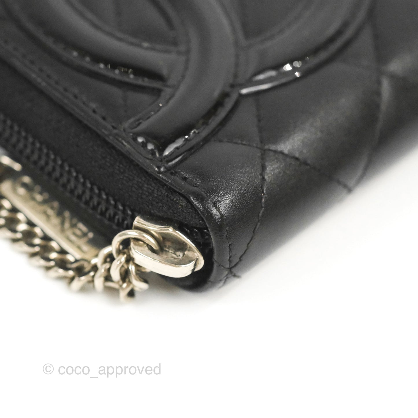 Chanel Quilted Cambon Yen Zip Long Wallet Black Calfskin Silver Hardware