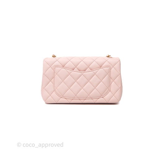 Chanel Mini Rectangular Pearl Crush Baby Pink Lambskin Aged Gold Hardware