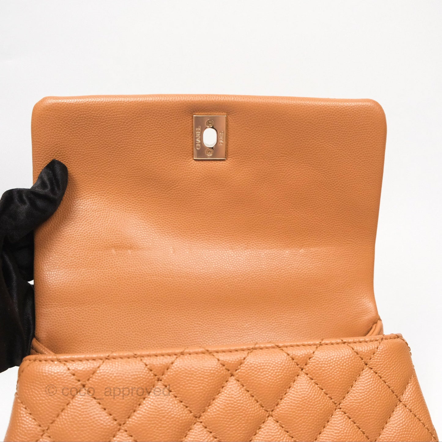 Chanel Small Coco Handle Quilted Dark Beige Caviar Gold Hardware