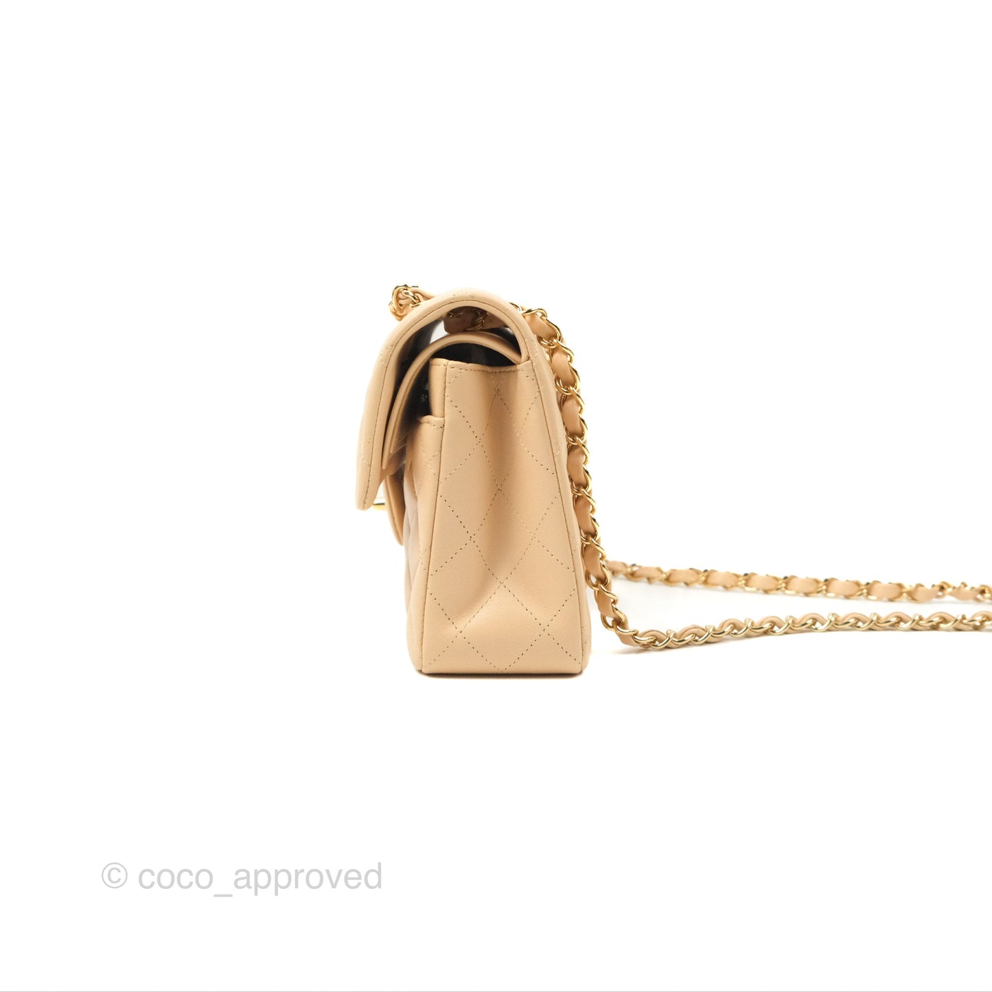 Chanel Small Quilted Classic Flap Beige Lambskin Gold Hardware