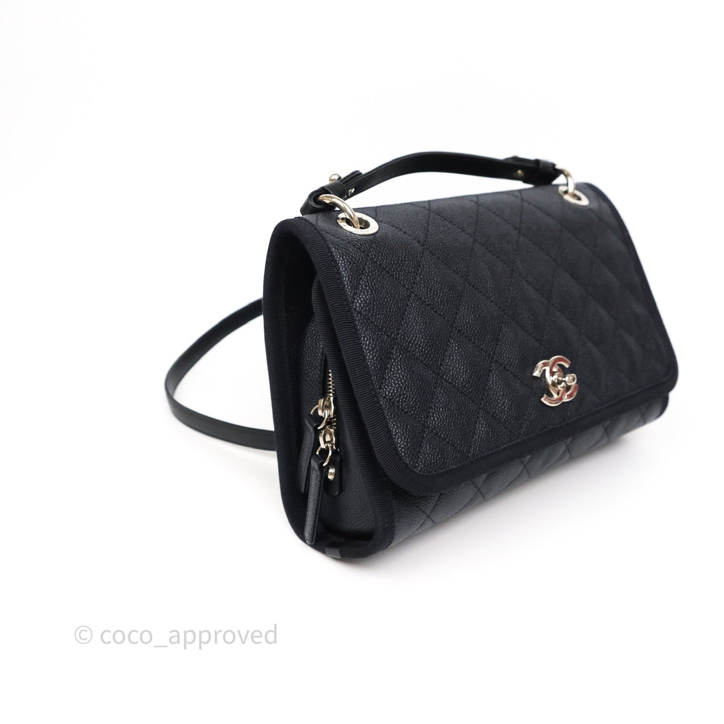 Chanel Top Handle Flap Bag Dark Navy Caviar Silver Hardware