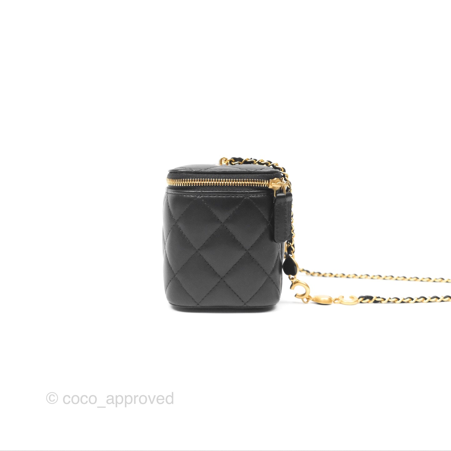 Chanel Vanity with COCO Heart Chain Black Lambskin Aged Gold Hardware