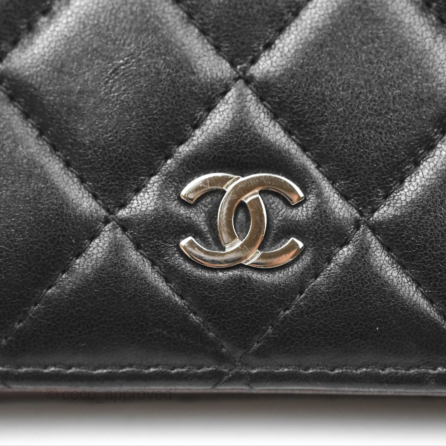 Chanel Classic Quilted Long Wallet Black Lambskin Silver Hardware