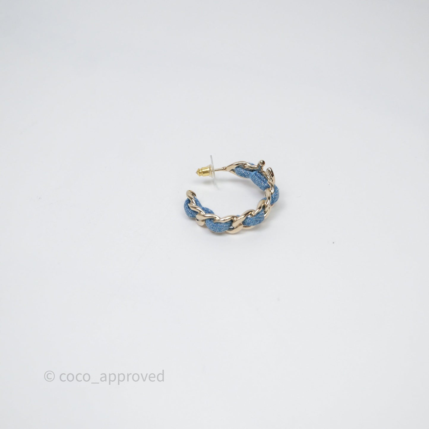 Chanel CC Denim Hoop Earrings Gold Tone