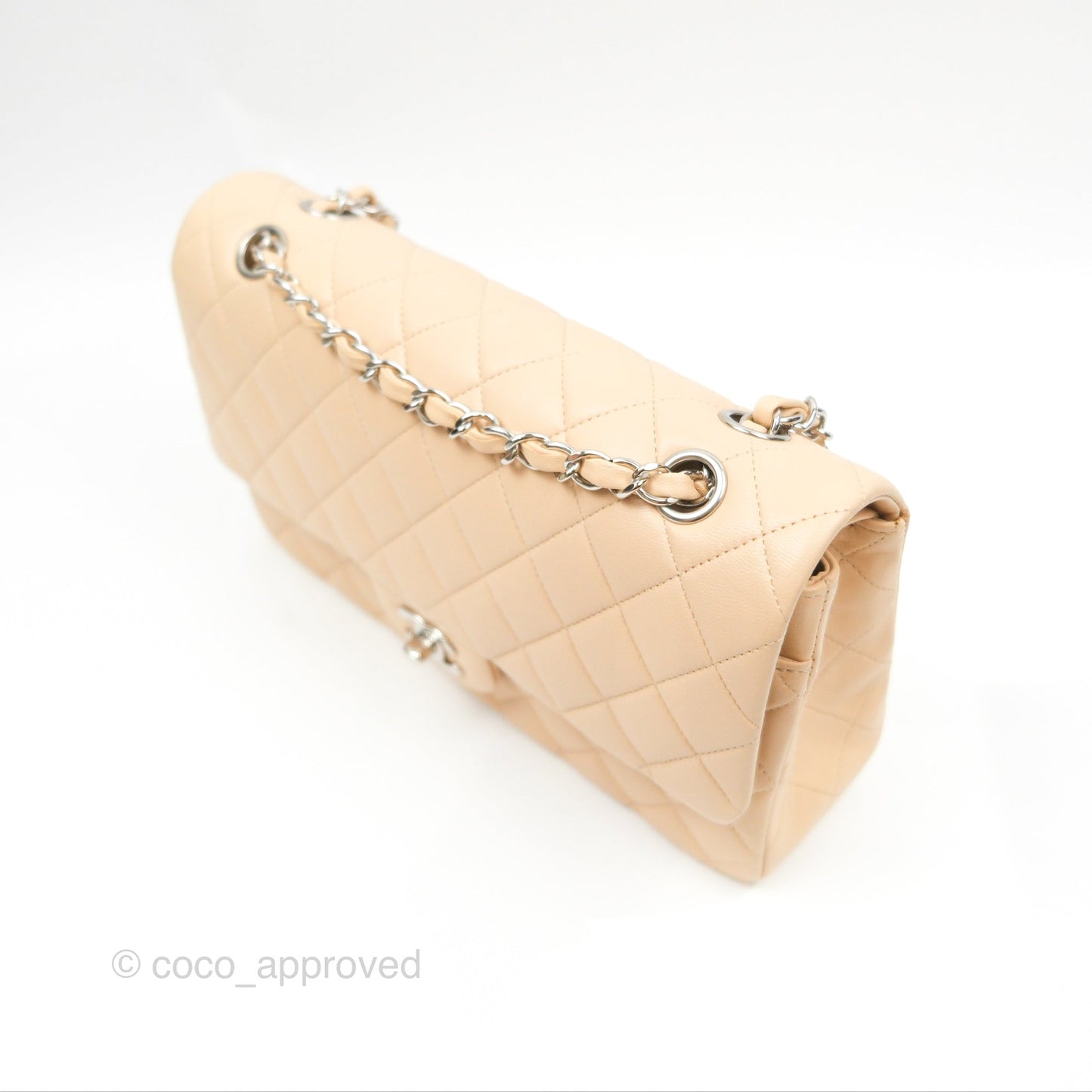 Chanel Classic M/L Medium Flap Quilted Beige Lambskin Silver Hardware