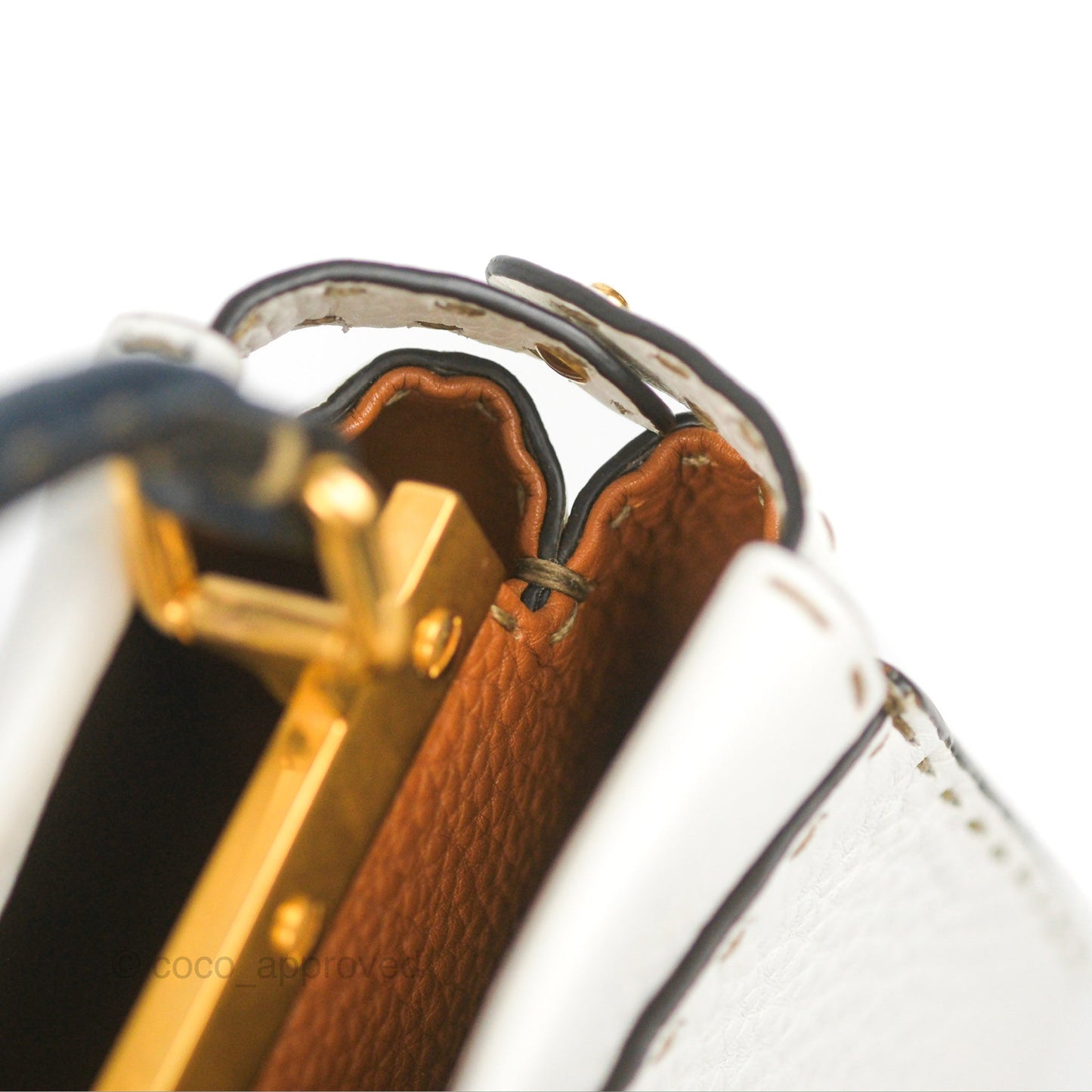 Fendi Mini Peekaboo Bag Contrast Stitch Off White/Navy Grained Leather Gold Hardware