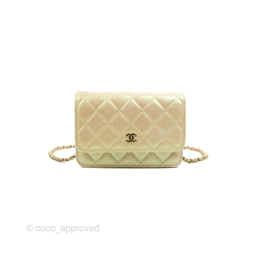 Chanel Quilted Mini Wallet on Chain WOC Iridescent Ivory Gold Hardware 20B
