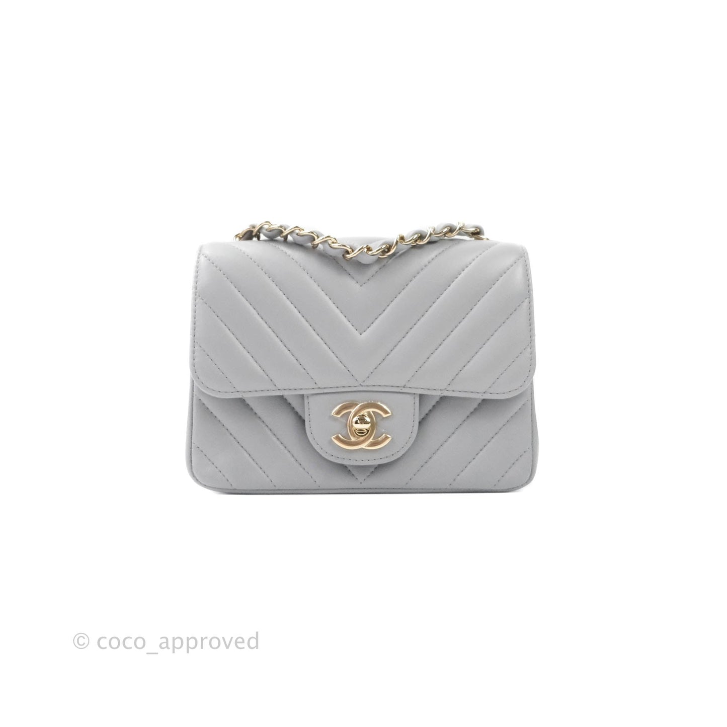 Chanel Mini Square Chevron Grey Lambskin Gold Hardware 20S