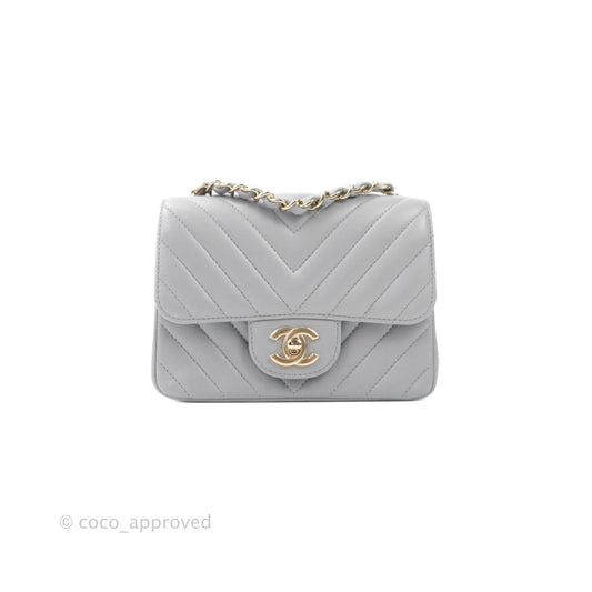 Chanel Mini Square Chevron Grey Lambskin Gold Hardware 20S
