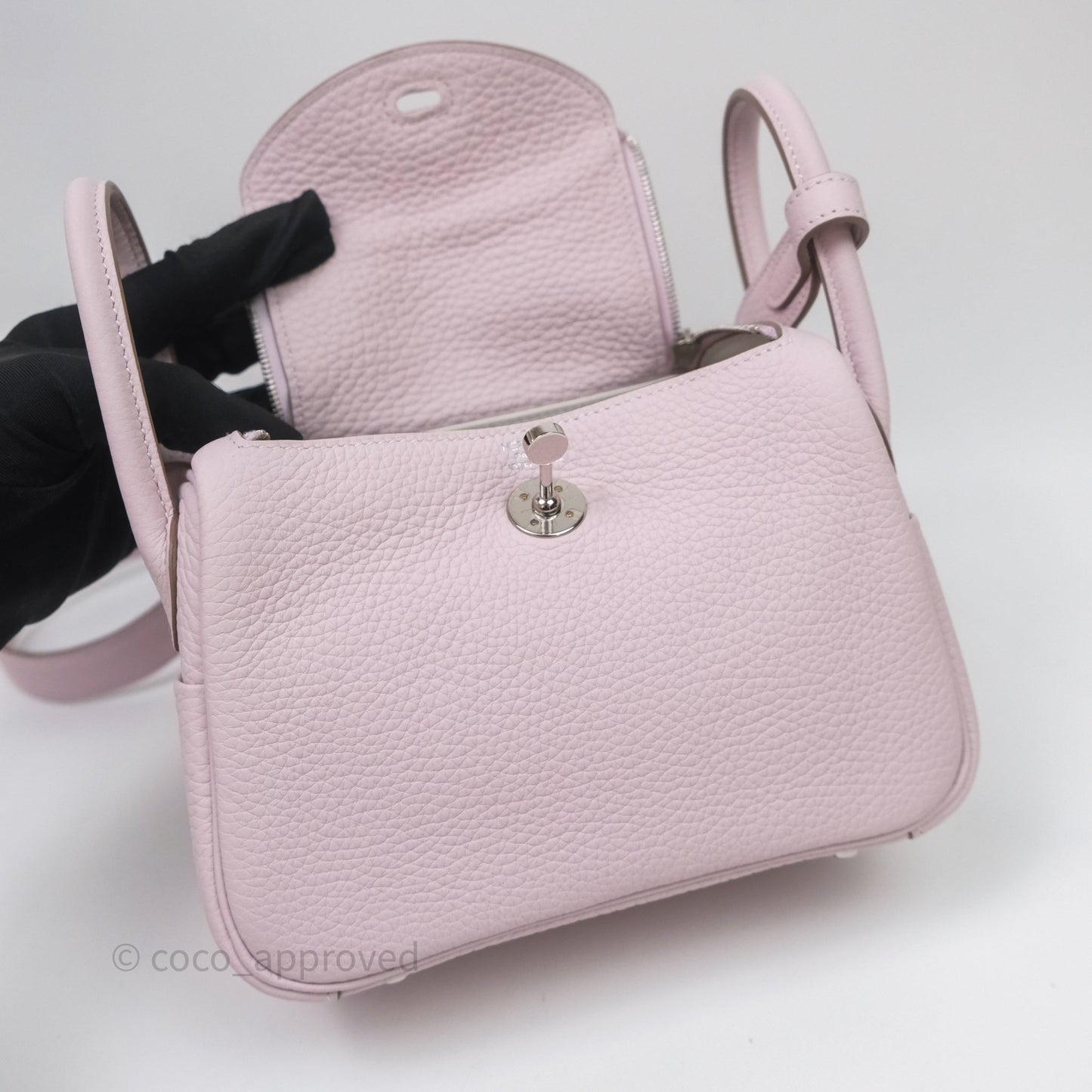 Hermès Mini Lindy 20 Mauve Pâle 09 Clemence Palladium Hardware